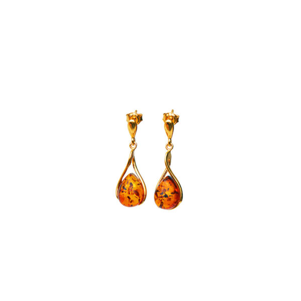Victoria gold-plated earrings with cognac amber S