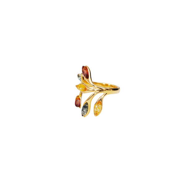 Leaf ring gold-plated with amber