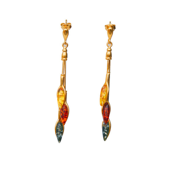 Gold-plated earrings with mixed Baltic amber