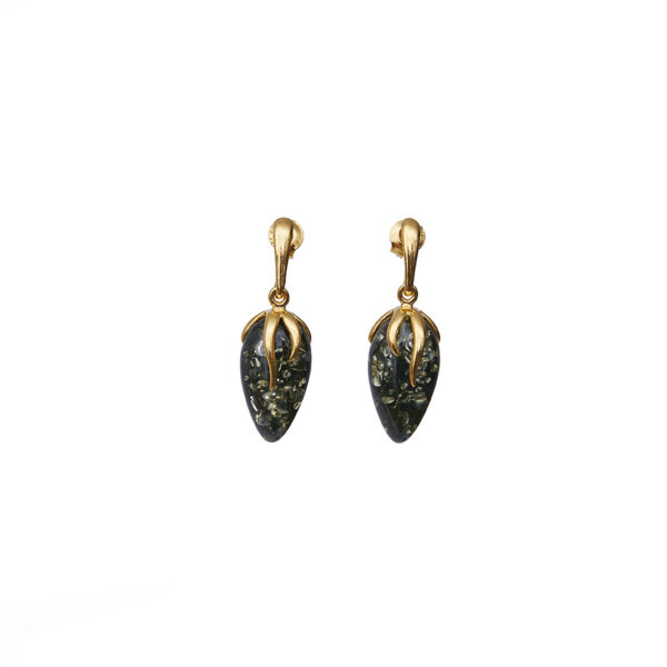 Gold-plated stud earrings with green amber