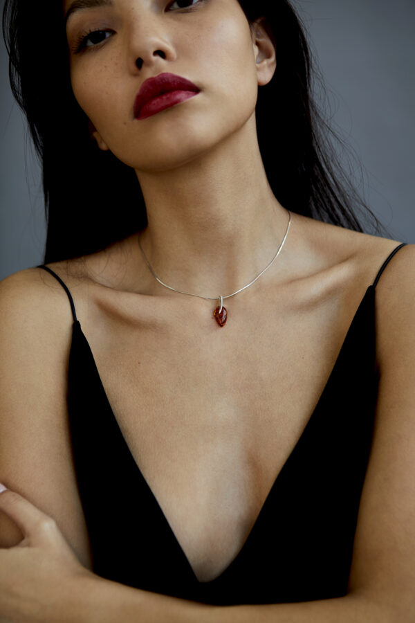 Penelope silver necklace with cognac amber