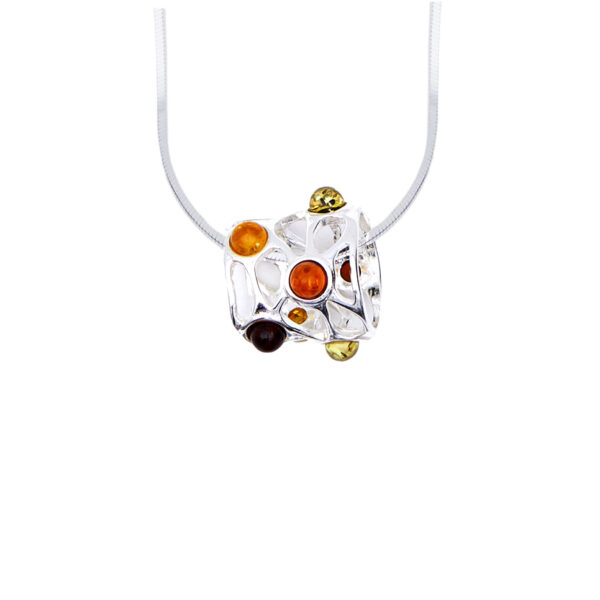 Silver necklace with mixed Baltic amber
