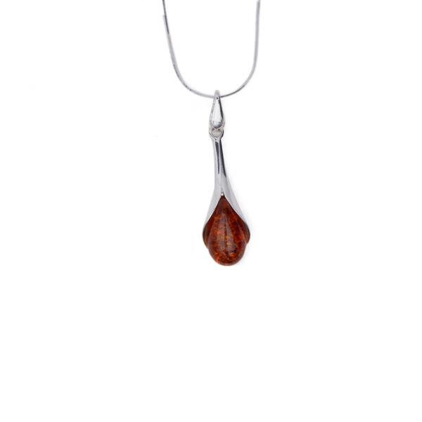 Silver teardrop necklace with cognac amber