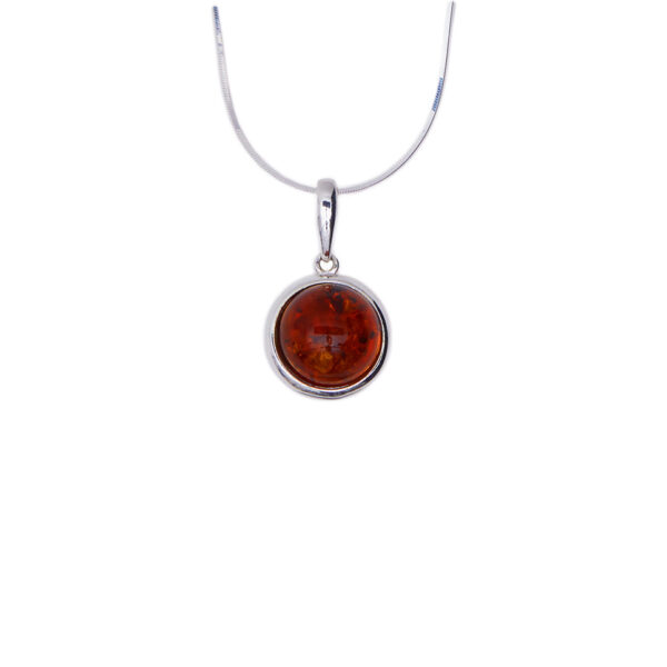 Round silver necklace with cognac Baltic amber