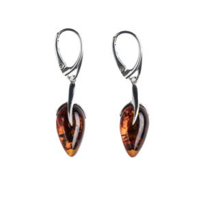 Silver earrings with cognac Baltic amber