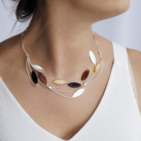 Silver necklace with Baltic amber