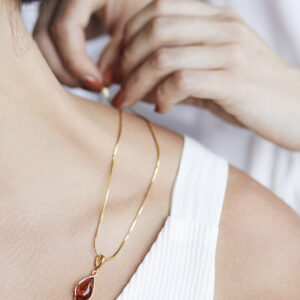 Gold-plated necklace with cognac Baltic amber