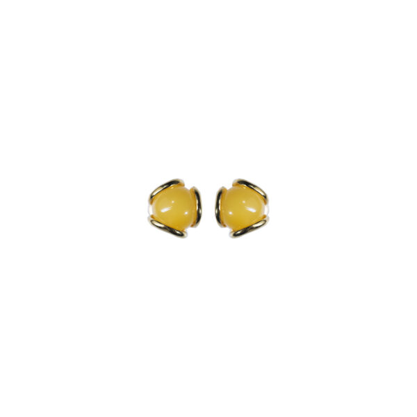 Gold stud earrings with milky amber 2