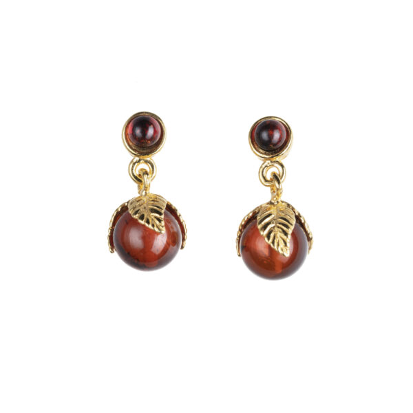 Long studs earrings with cognac baltic amber