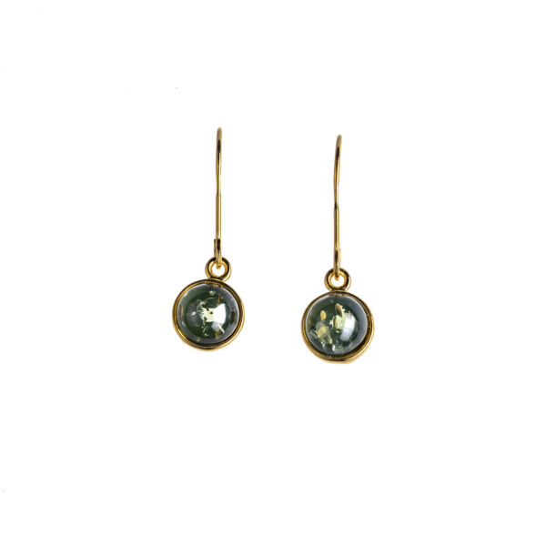 Classy gold plated earrings with round green baltic amber