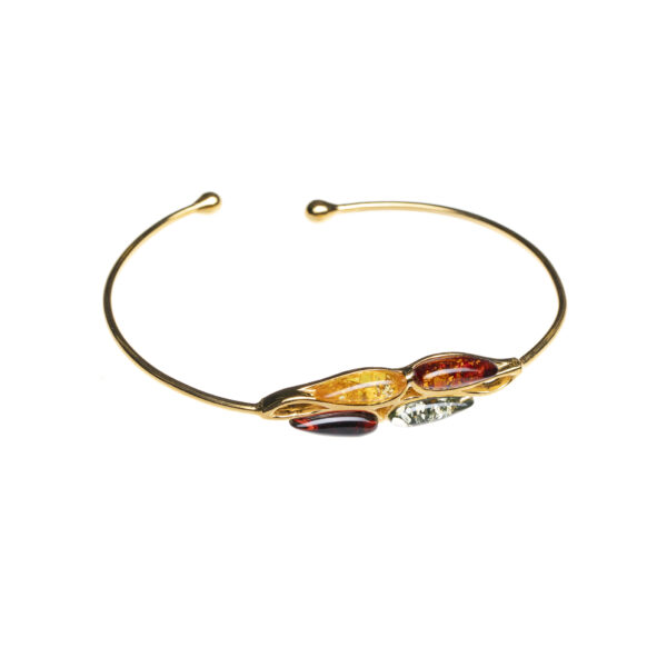 Gold plated cuff bracelet with multicolor amber