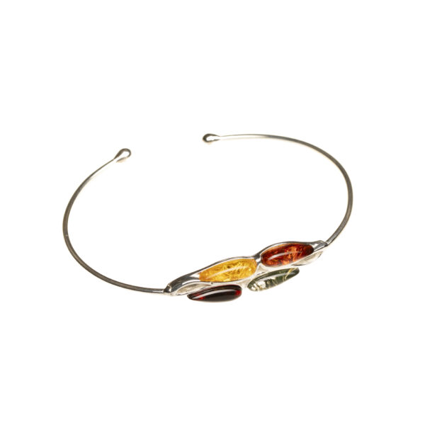Silver cuff bracelet with baltic amber in different colors