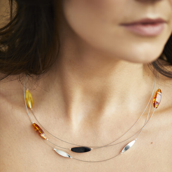 Mixed amber necklace with sterling silver