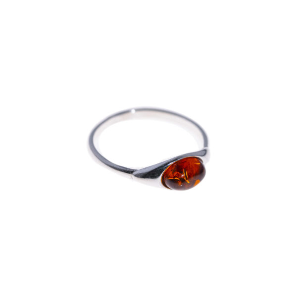 Silver ring with genuine cognac amber