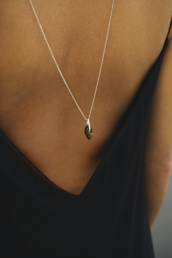 Penelope silver necklace with green amber