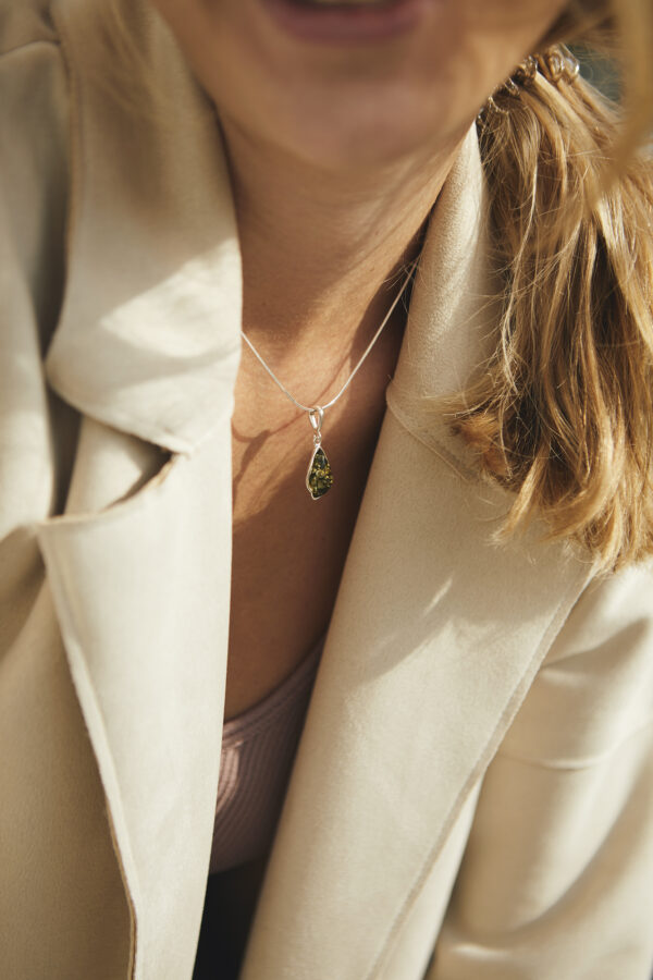Celine silver necklace with green amber