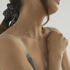A choker-like necklace with freshwater pearls