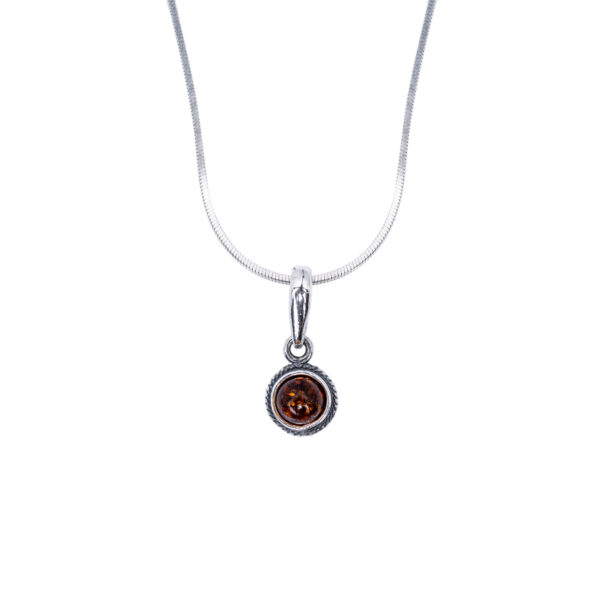 Mini silver necklace with cognac amber