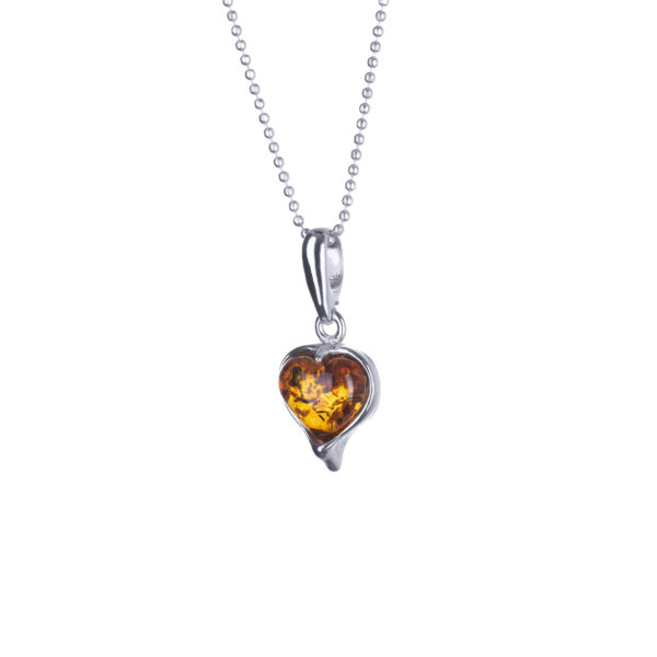 Heart silver necklace with amber