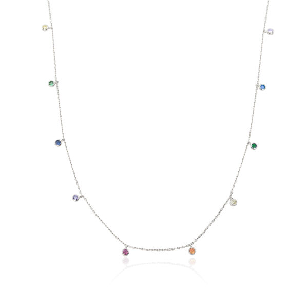 Rainbow silver necklace with dangling stones