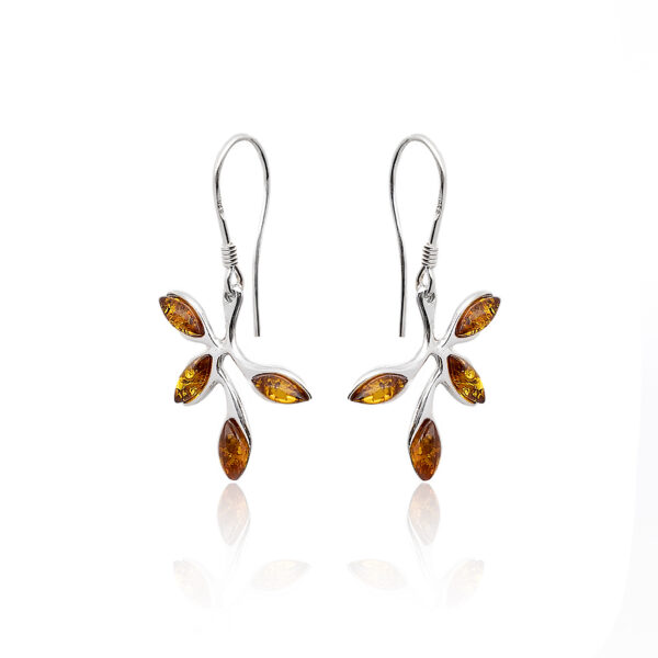 Leaf earrings with cognac amber M